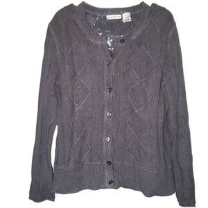 Hannah Women's Gray Cardigan Sweater Size Large Button-Up Knit Women’s L Classic